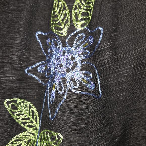 VTG Silk Embroidered Floral Black Jacket Top Plus 2X Sequins Artsy Art To Wear - Picture 3 of 16